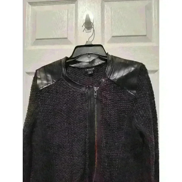 Trouve Sweater Moto Jacket Faux Leather Size LARGE - Picture 2 of 12